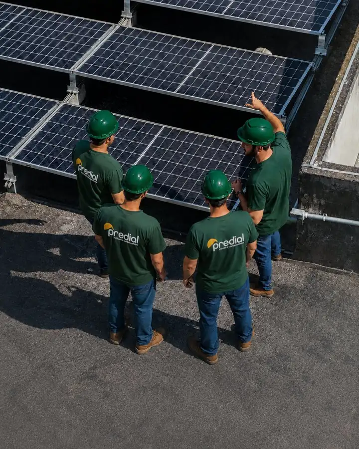 Equipe técnica avaliando a cobertura de um edifício