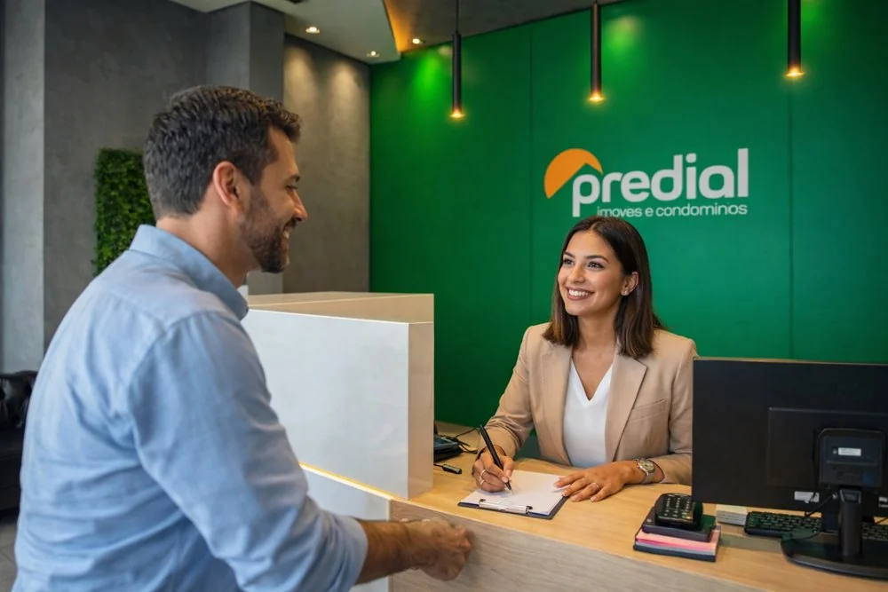 Atendimento presencial a síndico no escritório Predial